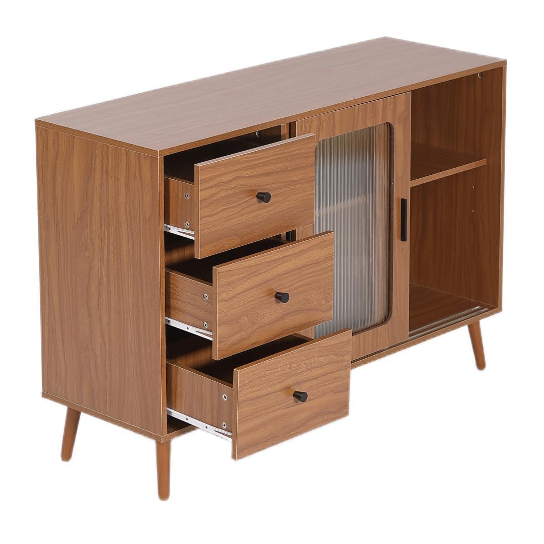 【ブラウン】 キャビネット サイドボード 食器棚 キッチンキャビネット 引出し付