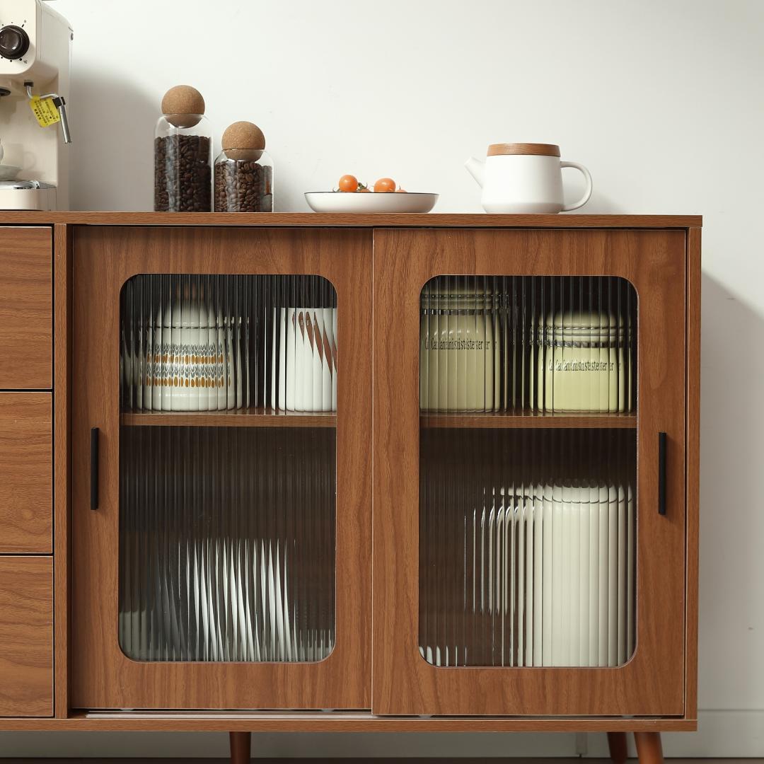 【ブラウン】 キャビネット サイドボード 食器棚 キッチンキャビネット 引出し付