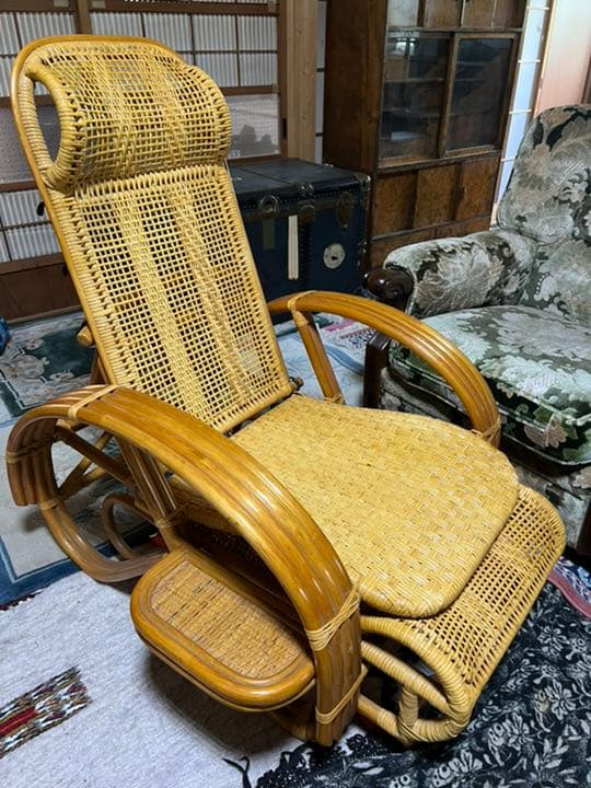 籐　ラタンリクライニングチェア
