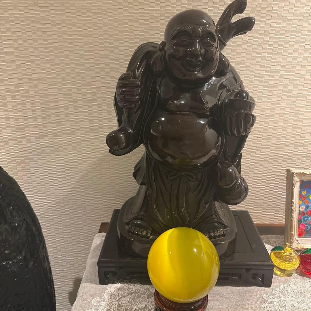 布袋さん　キャツアイ　猫目石　置物　開運　アンティーク　縁起物