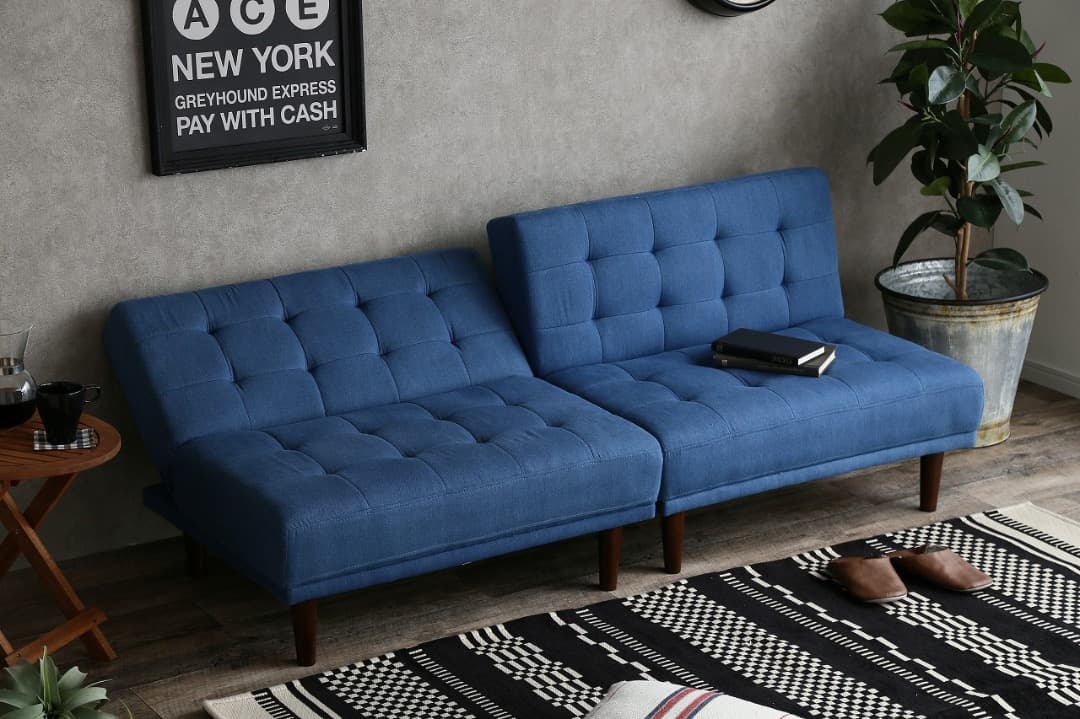 【送料無料】リクライニング式ソファベッド ソファ 3人掛け 3人用 ブルー 布