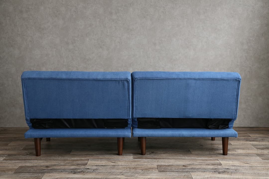 【送料無料】リクライニング式ソファベッド ソファ 3人掛け 3人用 ブルー 布