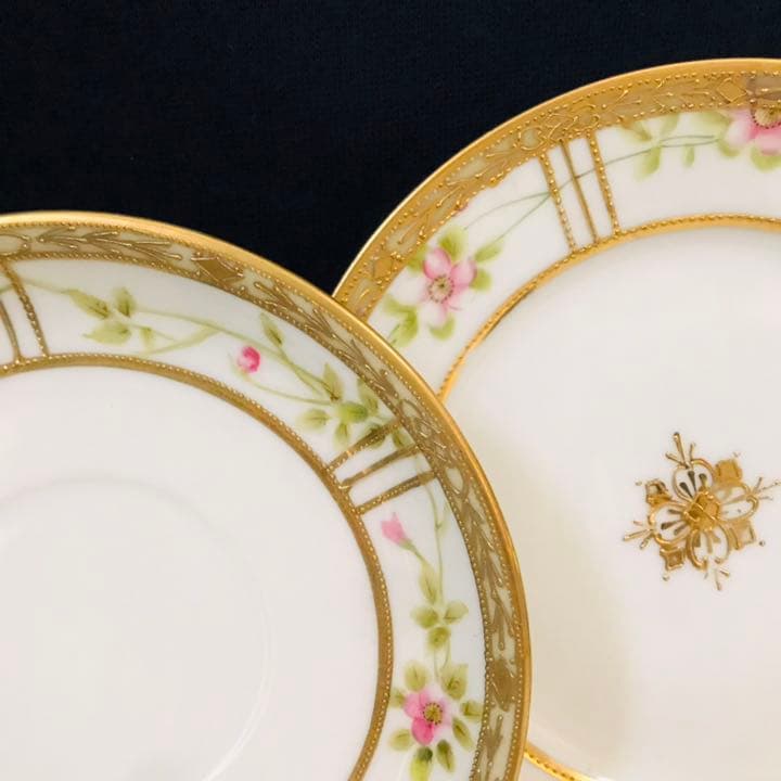 オールドノリタケ 薔薇ガーランド　金盛　トリオ