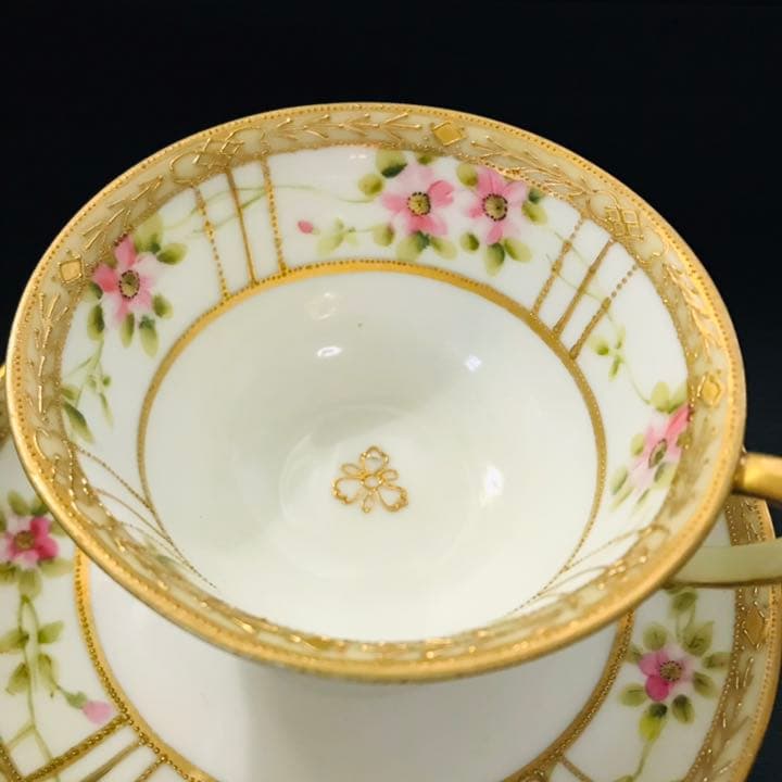 オールドノリタケ 薔薇ガーランド　金盛　トリオ