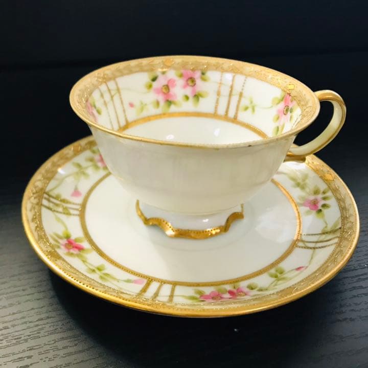 オールドノリタケ 薔薇ガーランド　金盛　トリオ