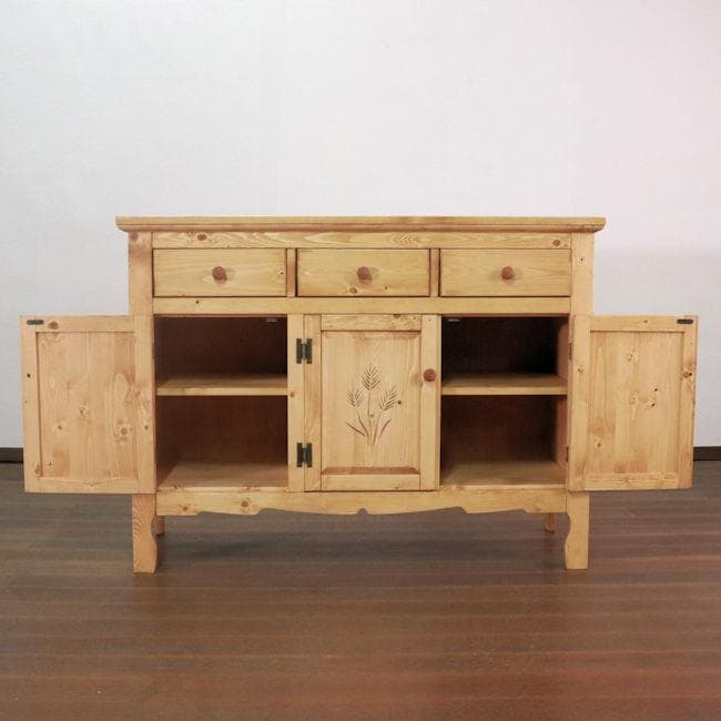 カントリー調パイン無垢材キャビネット幅120cm 収納チェスト（301）