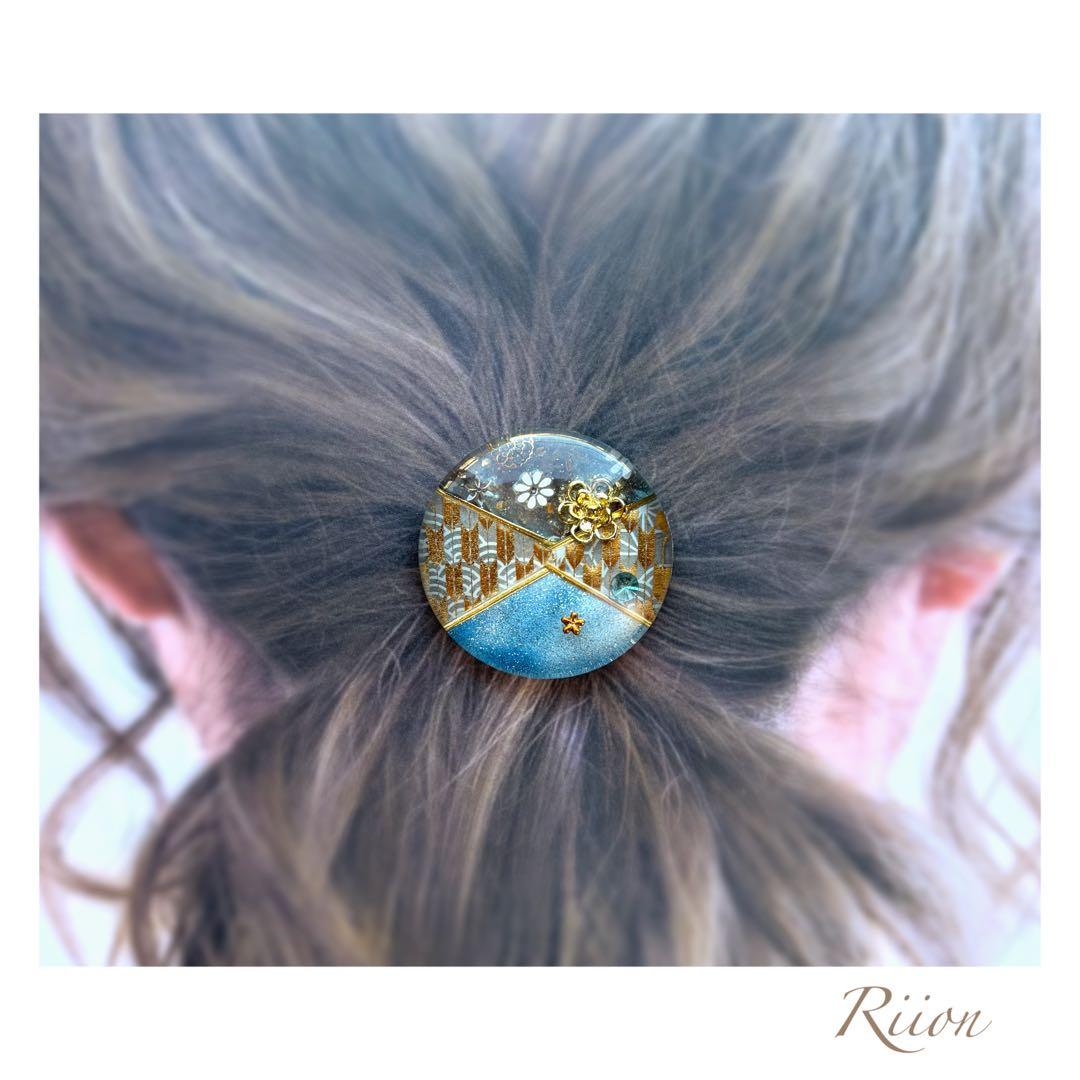 no.1085✨‪ꫛꫀꪝ和テイストレジンヘアゴム・大ぶり・矢絣柄✨️