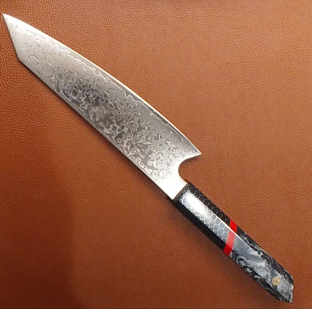 《新作》　V金10号　ダマスカス包丁　ハニカム模様　ブラック柄　剣型　牛刀　三徳