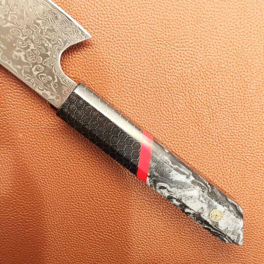 《新作》　V金10号　ダマスカス包丁　ハニカム模様　ブラック柄　剣型　牛刀　三徳