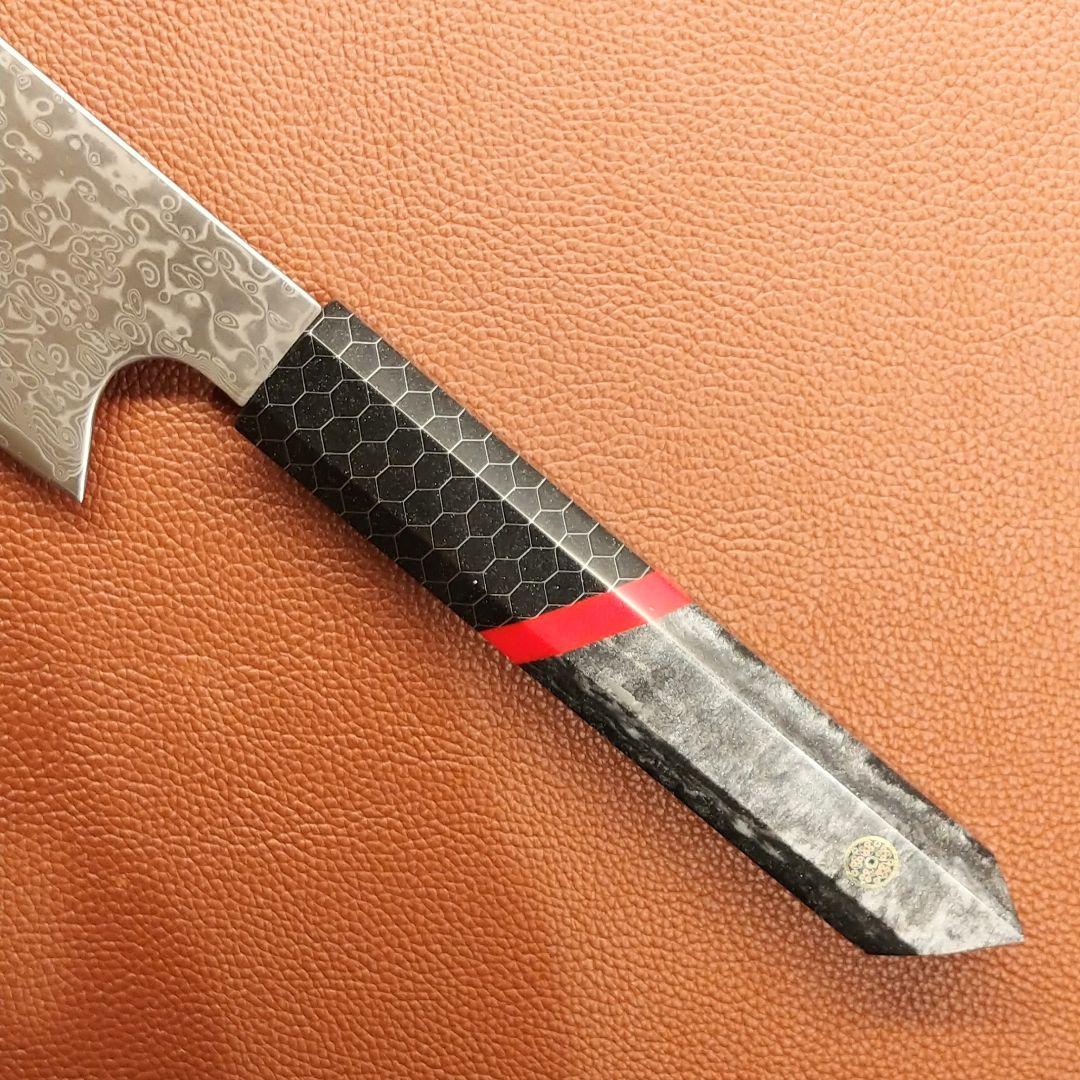 《新作》　V金10号　ダマスカス包丁　ハニカム模様　ブラック柄　剣型　牛刀　三徳