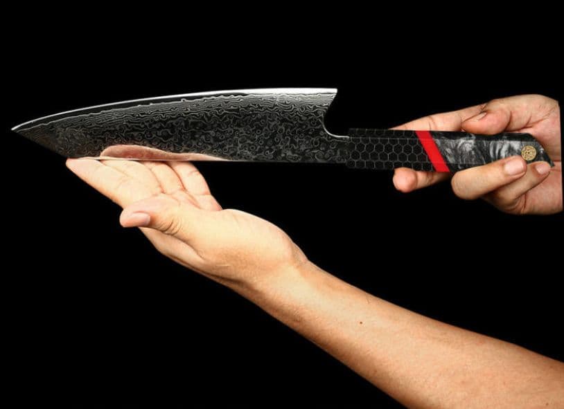 《新作》　V金10号　ダマスカス包丁　ハニカム模様　ブラック柄　剣型　牛刀　三徳