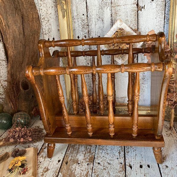 ヴィンテージ*飛騨産業 キツツキマーク*無垢材 ウッド マガジンラック*木製