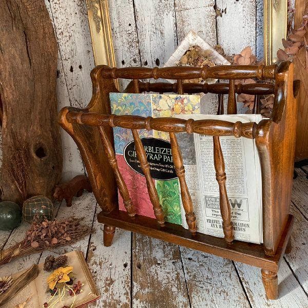 ヴィンテージ*飛騨産業 キツツキマーク*無垢材 ウッド マガジンラック*木製