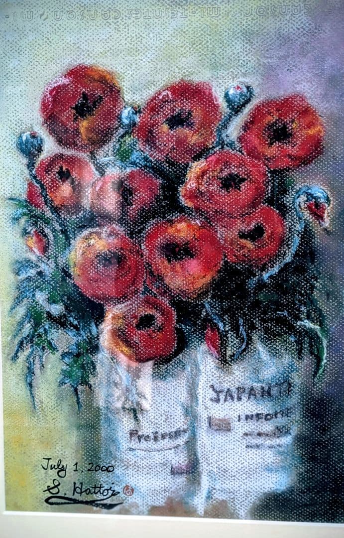 パステル画 鮮紅に宿る、静かな情熱