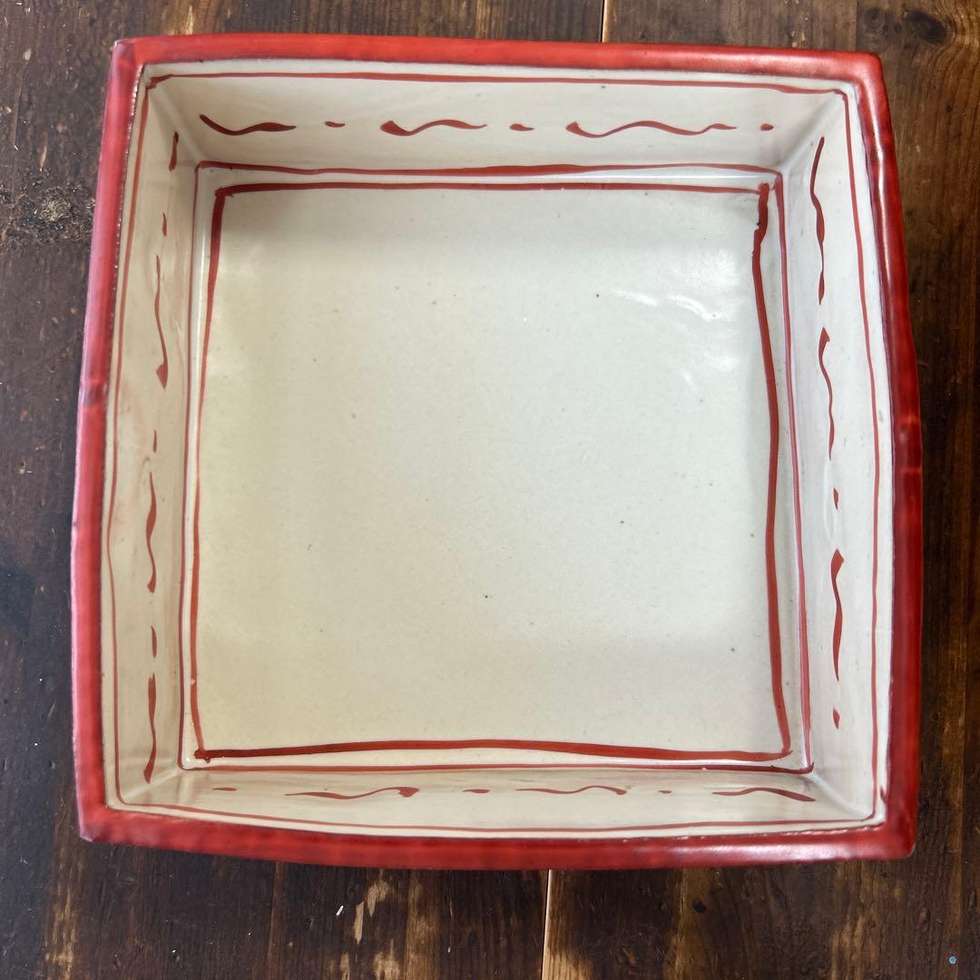 黒田陶苑　作家　陶芸作家　佐藤敏　赤絵四方皿　角皿