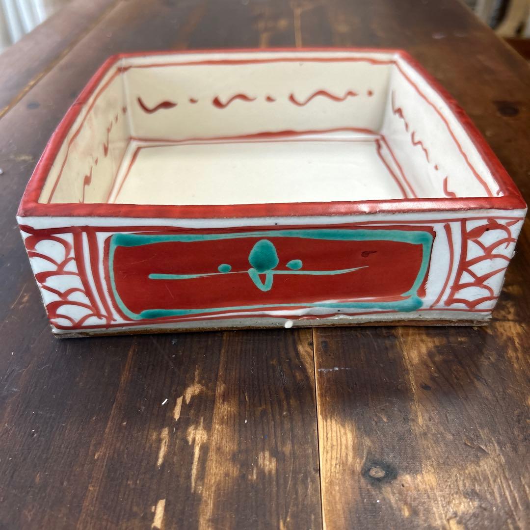 黒田陶苑　作家　陶芸作家　佐藤敏　赤絵四方皿　角皿