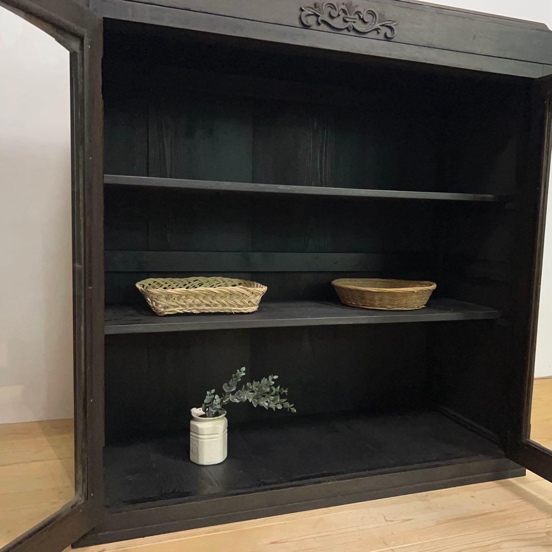 収納棚　ガラス棚　M077　古道具　古家具　ビンテージ　アンティーク　レトロ