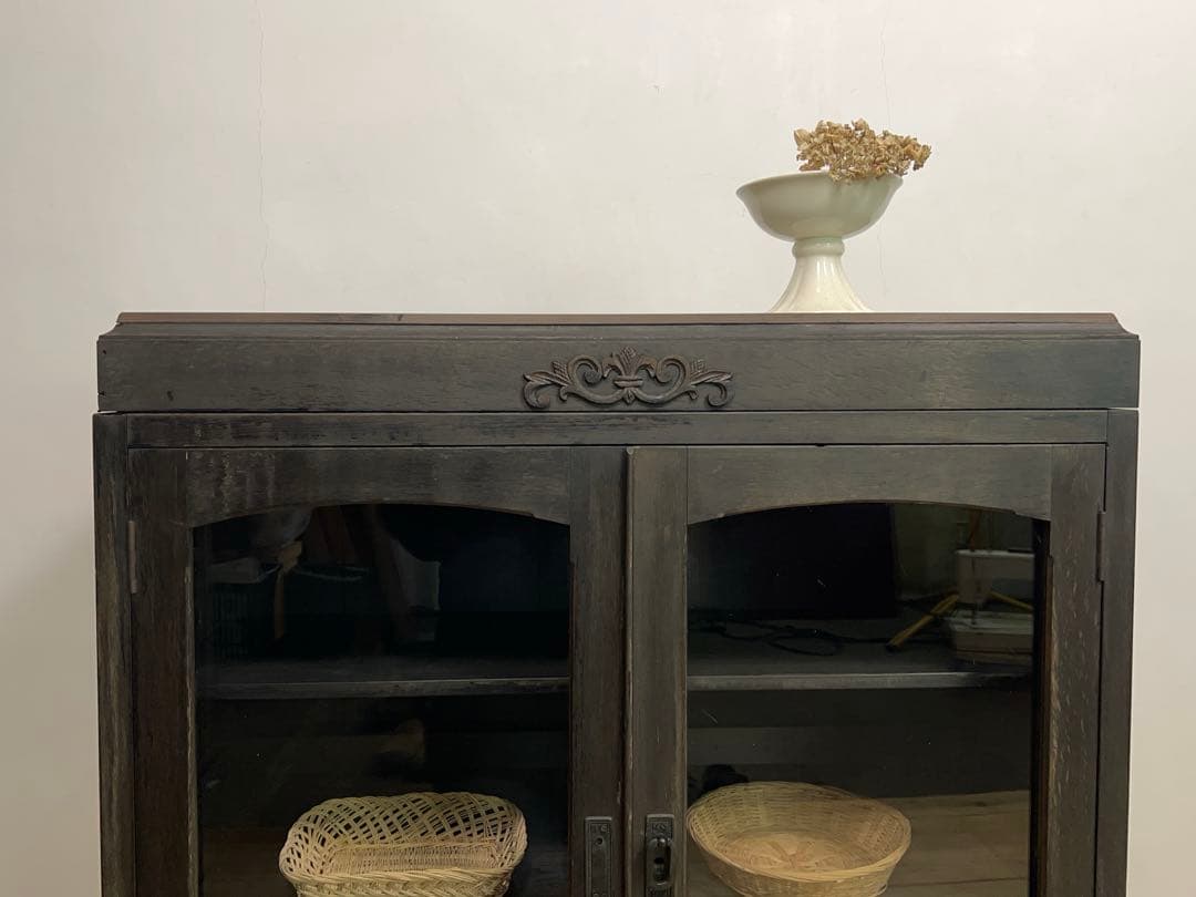 収納棚　ガラス棚　M077　古道具　古家具　ビンテージ　アンティーク　レトロ