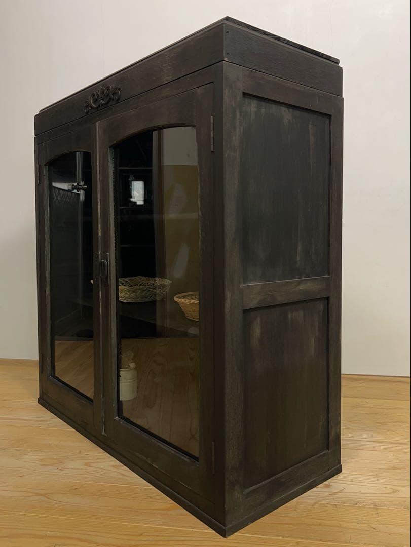 収納棚　ガラス棚　M077　古道具　古家具　ビンテージ　アンティーク　レトロ