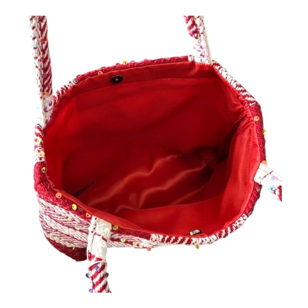 新品未使用】 CHANEL ツイード 赤 スパンコール トートバッグ - メルカリ