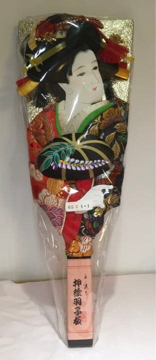 羽子板飾り　飾り台付き　16号　金欄尾山　昭和レトロ