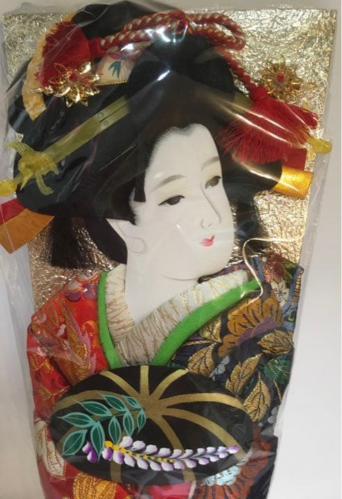 羽子板飾り　飾り台付き　16号　金欄尾山　昭和レトロ