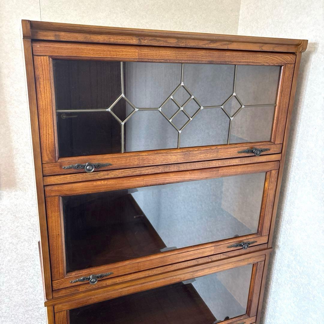 【良品】アンティーク ガラス棚 ブックケース フラップ式扉