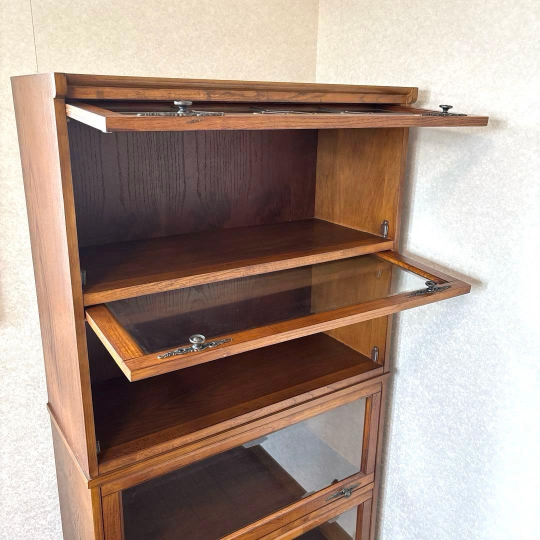 【良品】アンティーク ガラス棚 ブックケース フラップ式扉