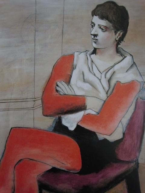 パブロ・ピカソ、腕を組んで座るサルタンバンク、希少な大判額装用画集