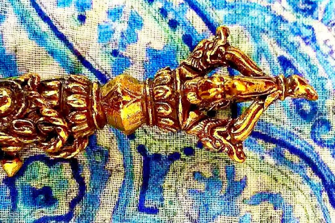 魔除け！金運！煩悩除！祈祷済みチベット製密教法具　金剛斧(カルタリ) 黄銅製