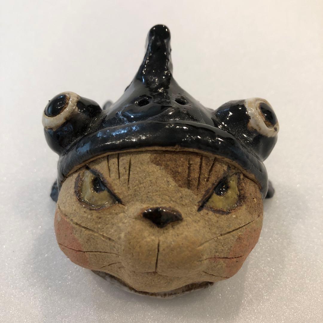 【新品】人気作家 岡村洋子 猫かぶりシリーズ 金魚★黒 置物 焼き物