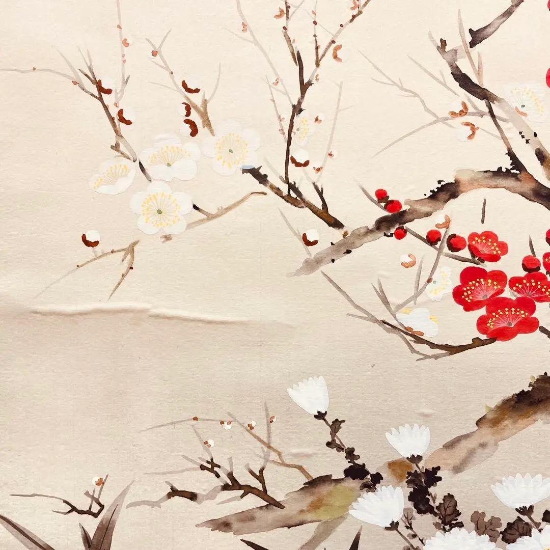 3936 山岡静哉 「四君子」 共箱 肉筆 絹本 日本画 掛軸 おもてなし