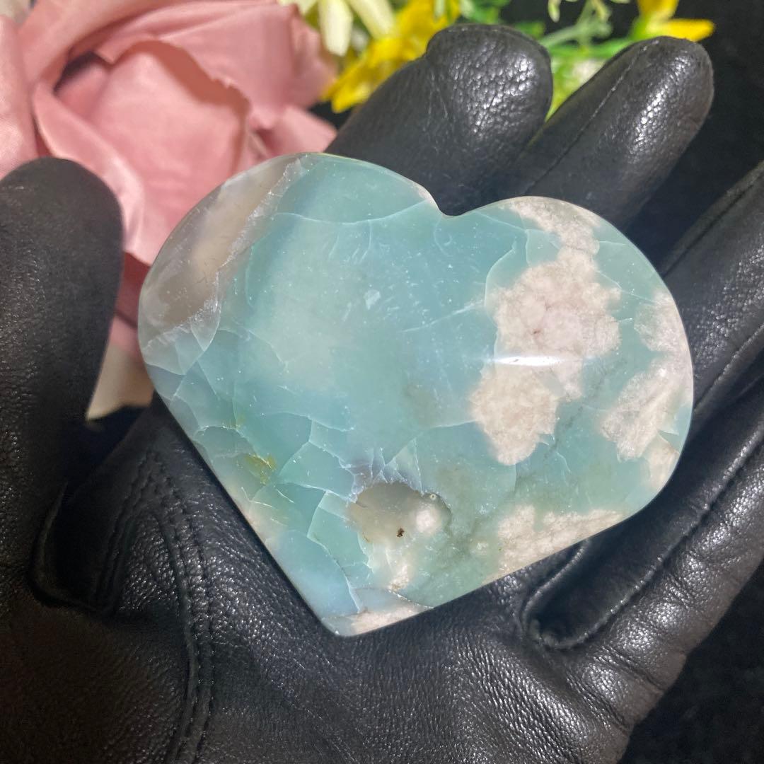 高品質 グリーン桜瑪瑙 ハート 握り石 置き石 sp③