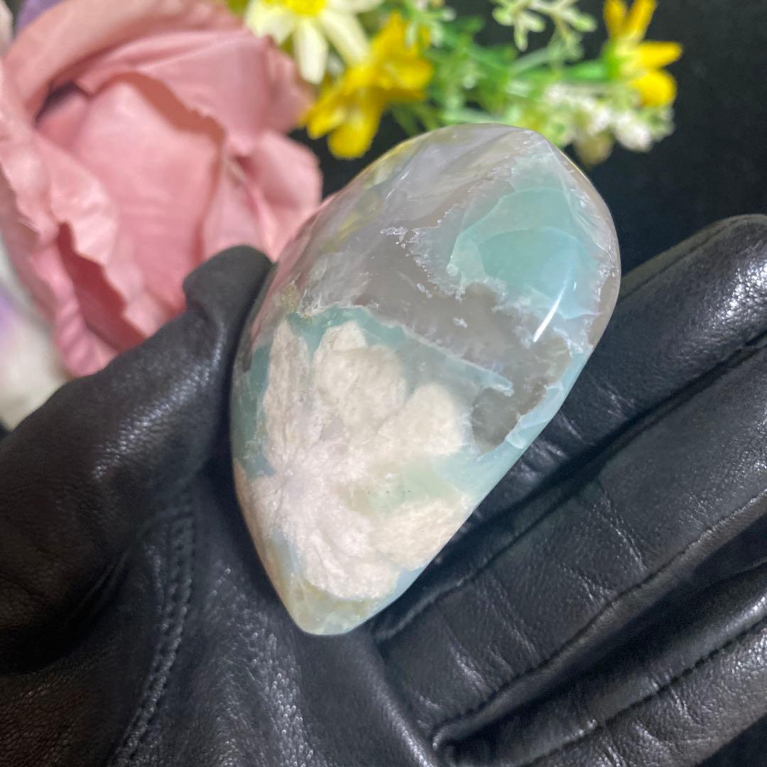 高品質 グリーン桜瑪瑙 ハート 握り石 置き石 sp③