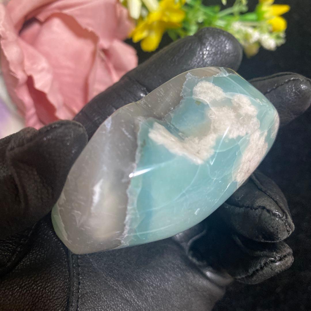 高品質 グリーン桜瑪瑙 ハート 握り石 置き石 sp③