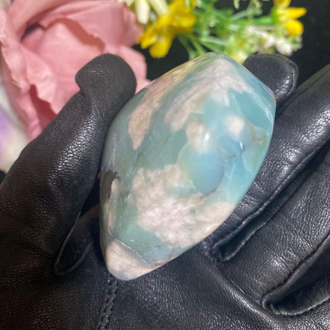 高品質 グリーン桜瑪瑙 ハート 握り石 置き石 sp③