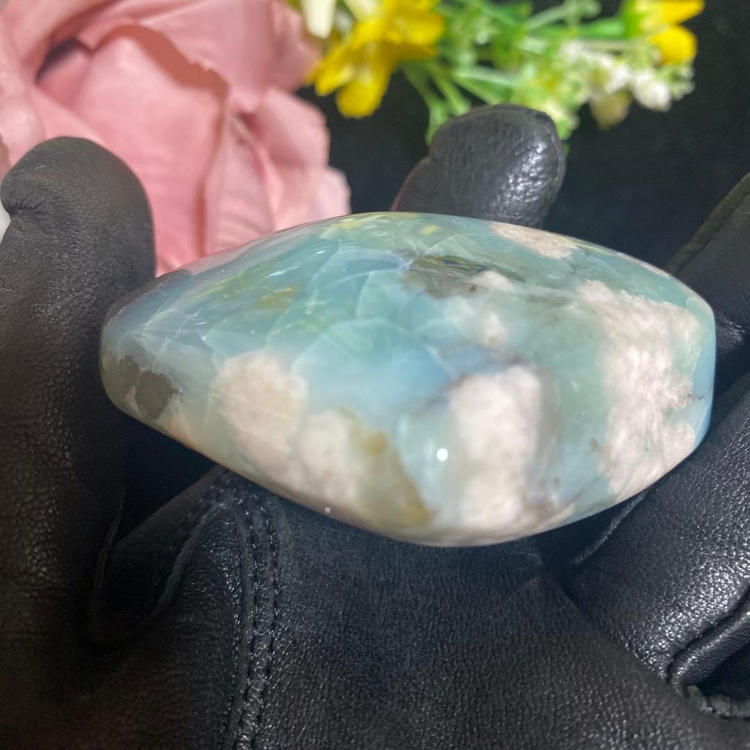 高品質 グリーン桜瑪瑙 ハート 握り石 置き石 sp③