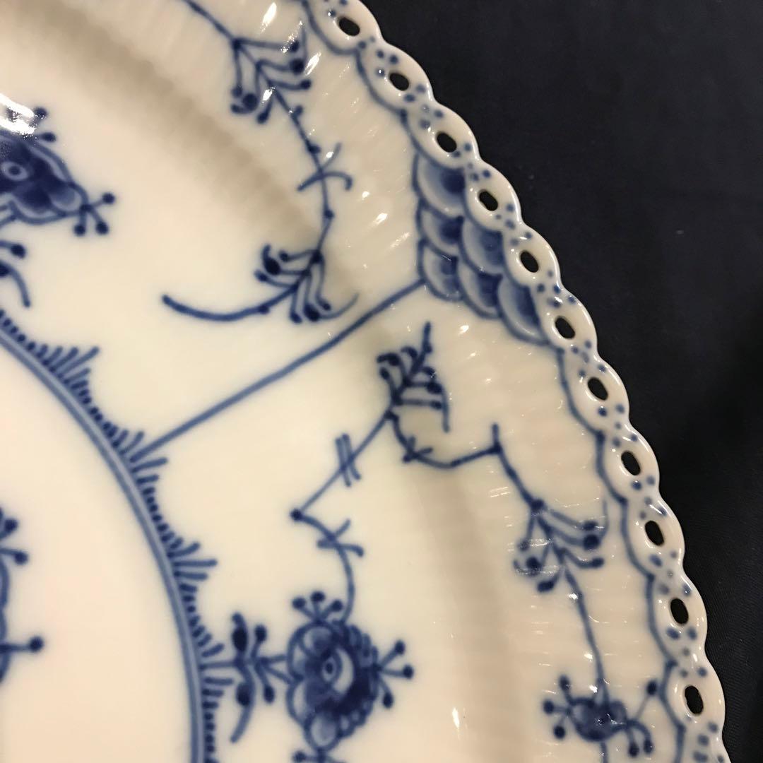 【未使用】1985年製 デンマーク製 ブルーフルーテッド フルレース 2枚セット