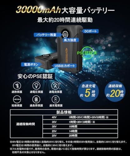 【40V超高出力】ファンバッテリーセット 空調作業服 ファン付き作業服 300A