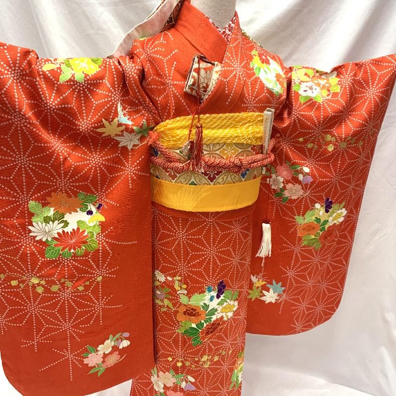 512ag50■千總 七五三 七歳 女児 着物 金駒刺繍 菊 麻の葉文■