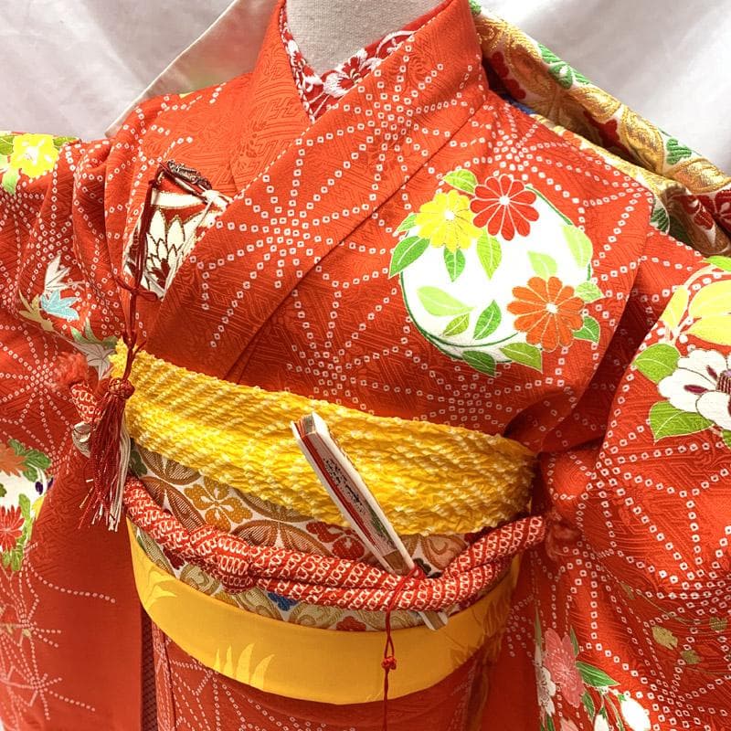 512ag50■千總 七五三 七歳 女児 着物 金駒刺繍 菊 麻の葉文■