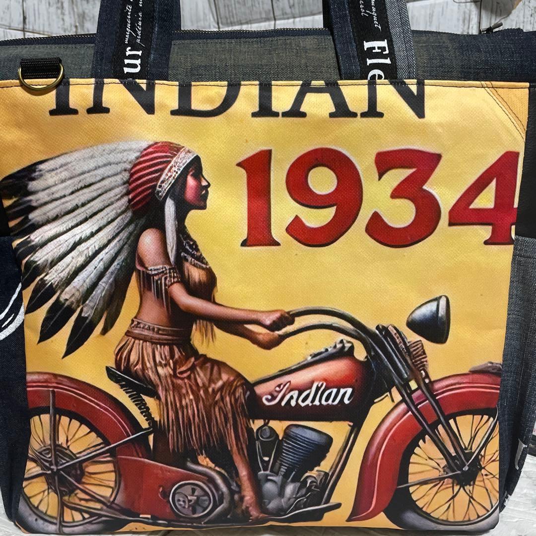 No.524 デニムリメイク　BIGサイズ　肩掛けトートバッグ　インディアン