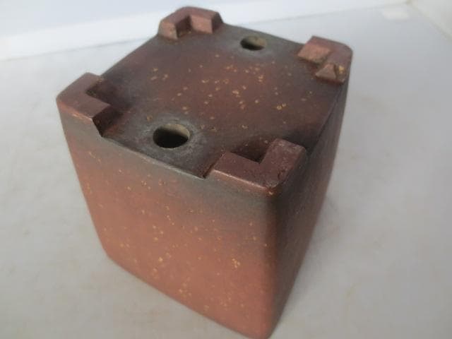 梨泥下方型　花盆　古渡　朱泥花盆　中国古鉢　高さ9.5㎝　　R7/12/18-2