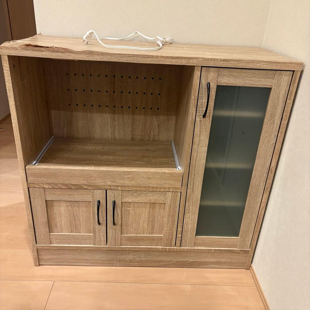 ⭐️訳あり大特価⭐️オーク色 スライド棚付きキッチンカウンター 北欧 収納 組立済み