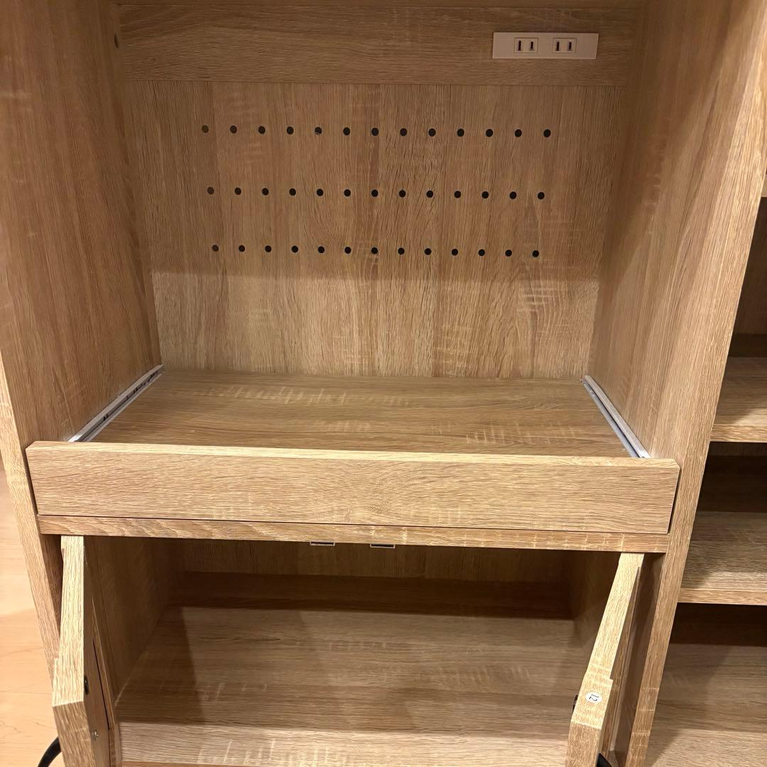 ⭐️訳あり大特価⭐️オーク色 スライド棚付きキッチンカウンター 北欧 収納 組立済み