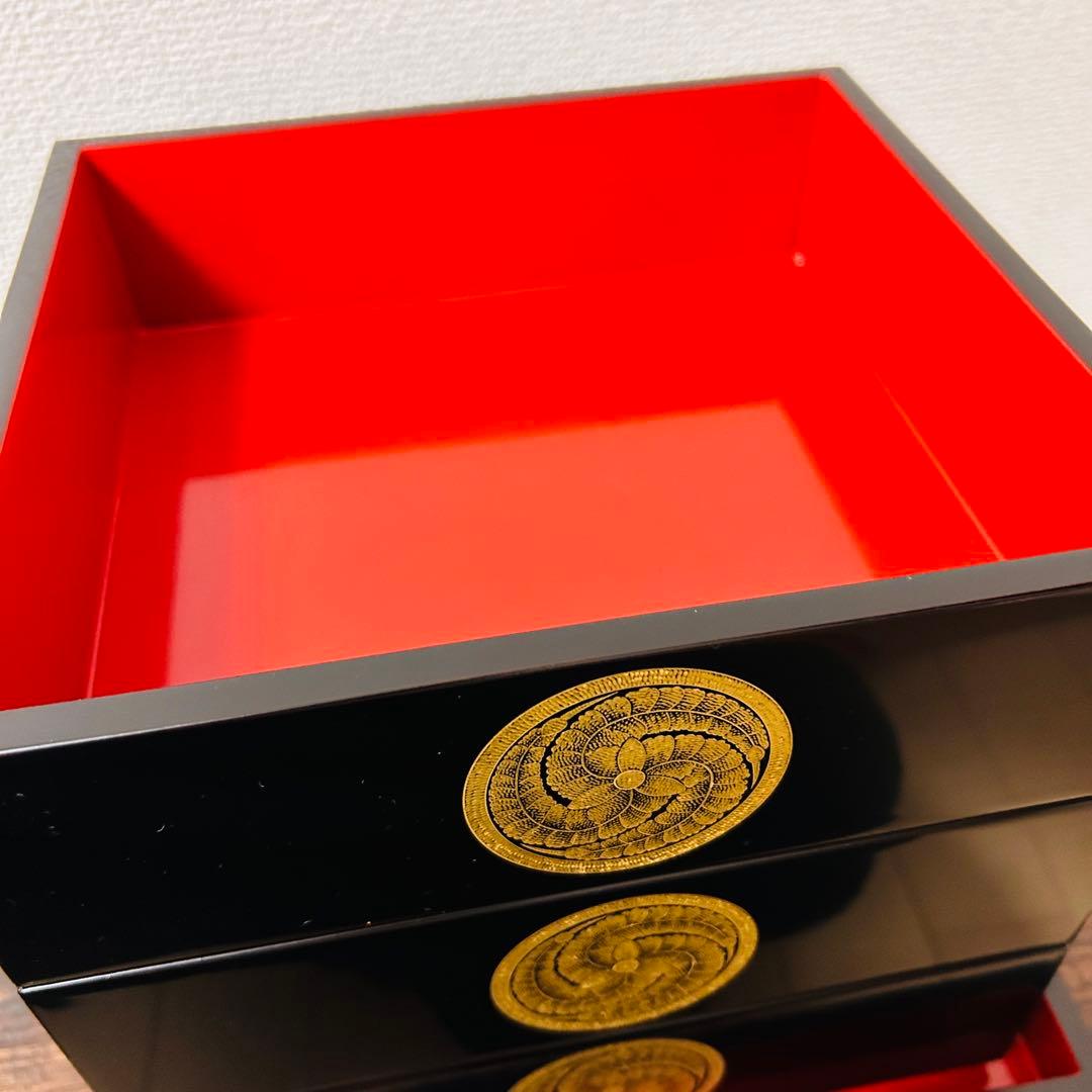 未使用/長期保管品 輪島塗 三段重箱 大角横綱堂 木箱入り 金蒔絵