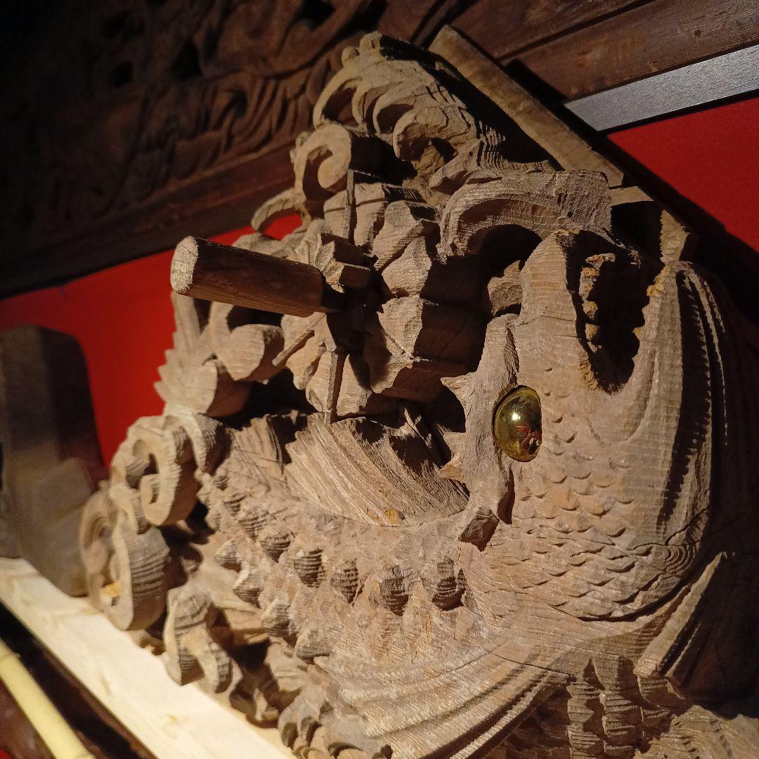 木彫り　玉眼　彫刻　魚　化け鯉　鯱　龍　麒麟　欄間　アンティーク　骨董品　現状品