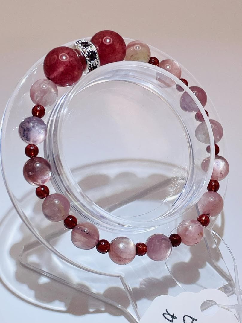 【ストロベリークォーツ/ピンクマイカ/ガーネット】内径約15.5cm 浄化済み