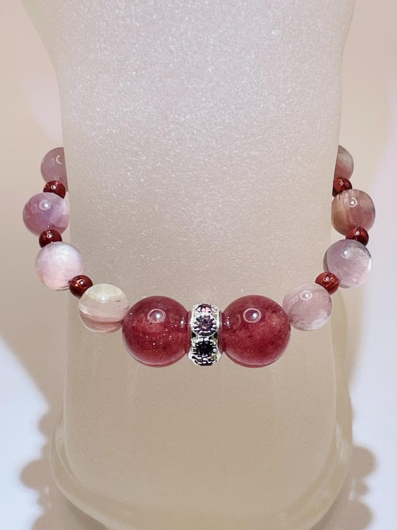 【ストロベリークォーツ/ピンクマイカ/ガーネット】内径約15.5cm 浄化済み