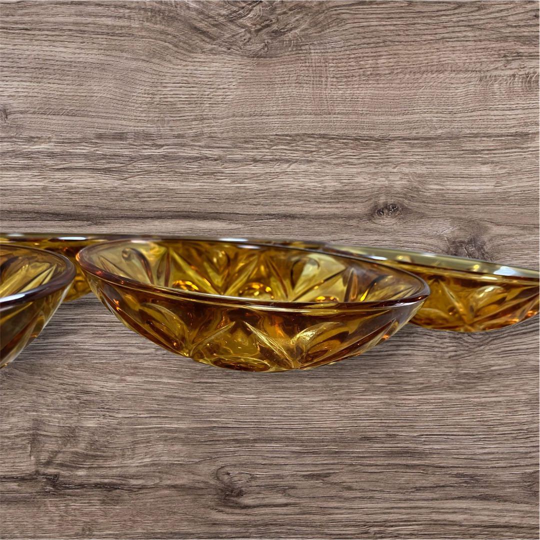 昭和レトロ ポップ 食器 ガラス皿 5個セット アンバー 琥珀 ジャンク